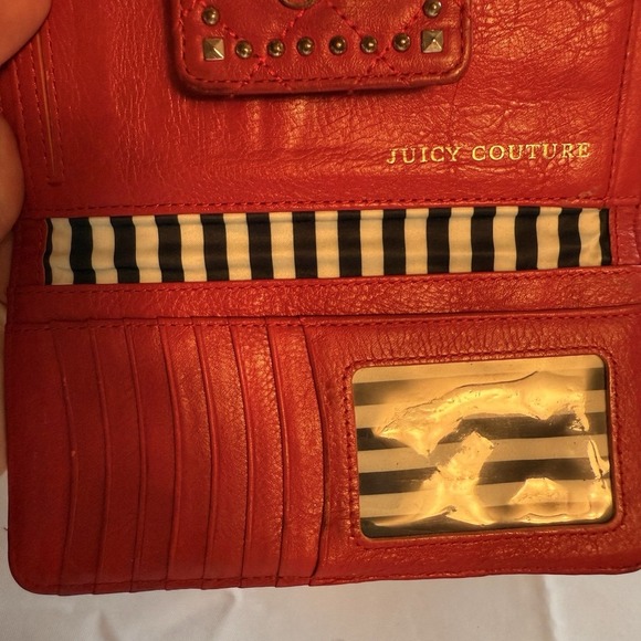Juicy Couture 2012 Quilted Leather Studded Red Snap Wallet Clutch Card Holder - Picture 7 of 15